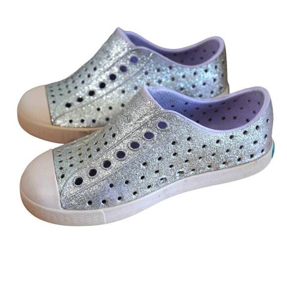 Native Jefferson Kids Slip-On Shoes - Silver Glitter Sz 9 - Picture 6 of 8